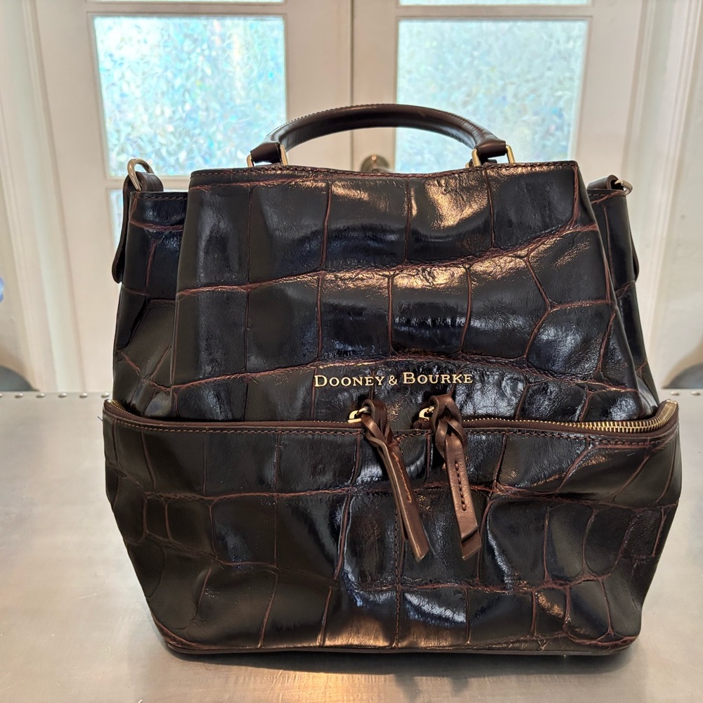 Dooney & Bourke Black Convertible Backpack with Glossy Finish